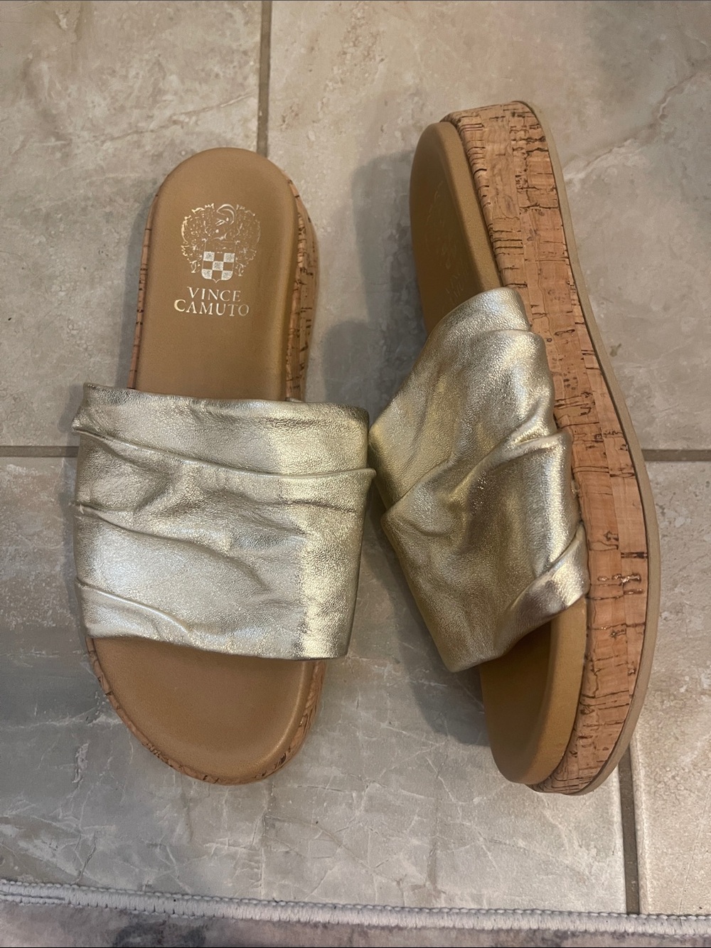 Vince Camuto Gold Leather Cork Slides size 7 Sandals